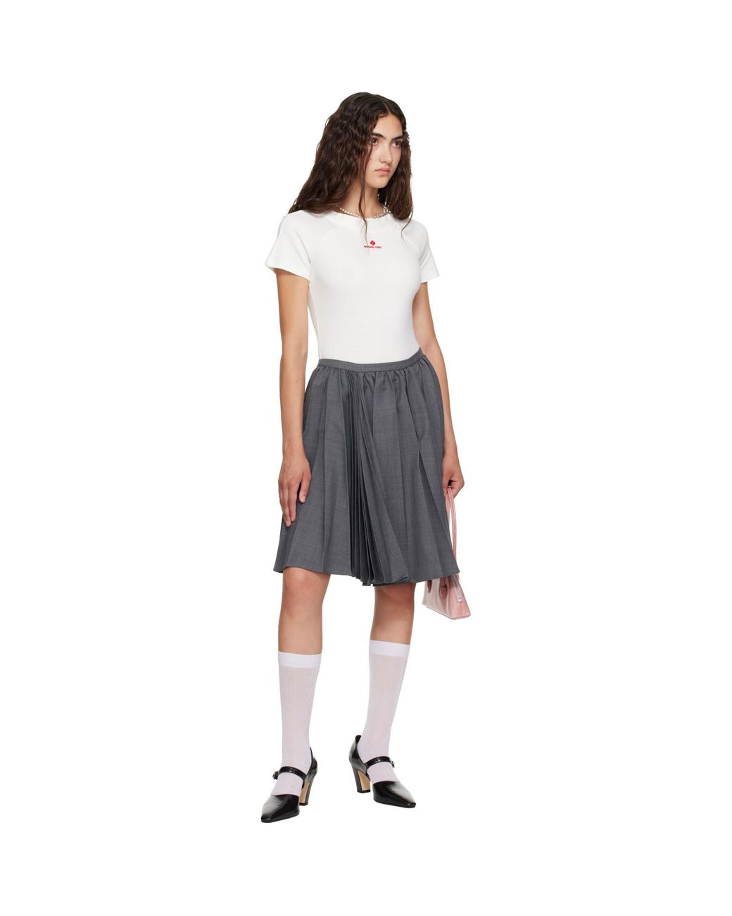 ShuShu/Tong Gray Pleated Midi Skirt