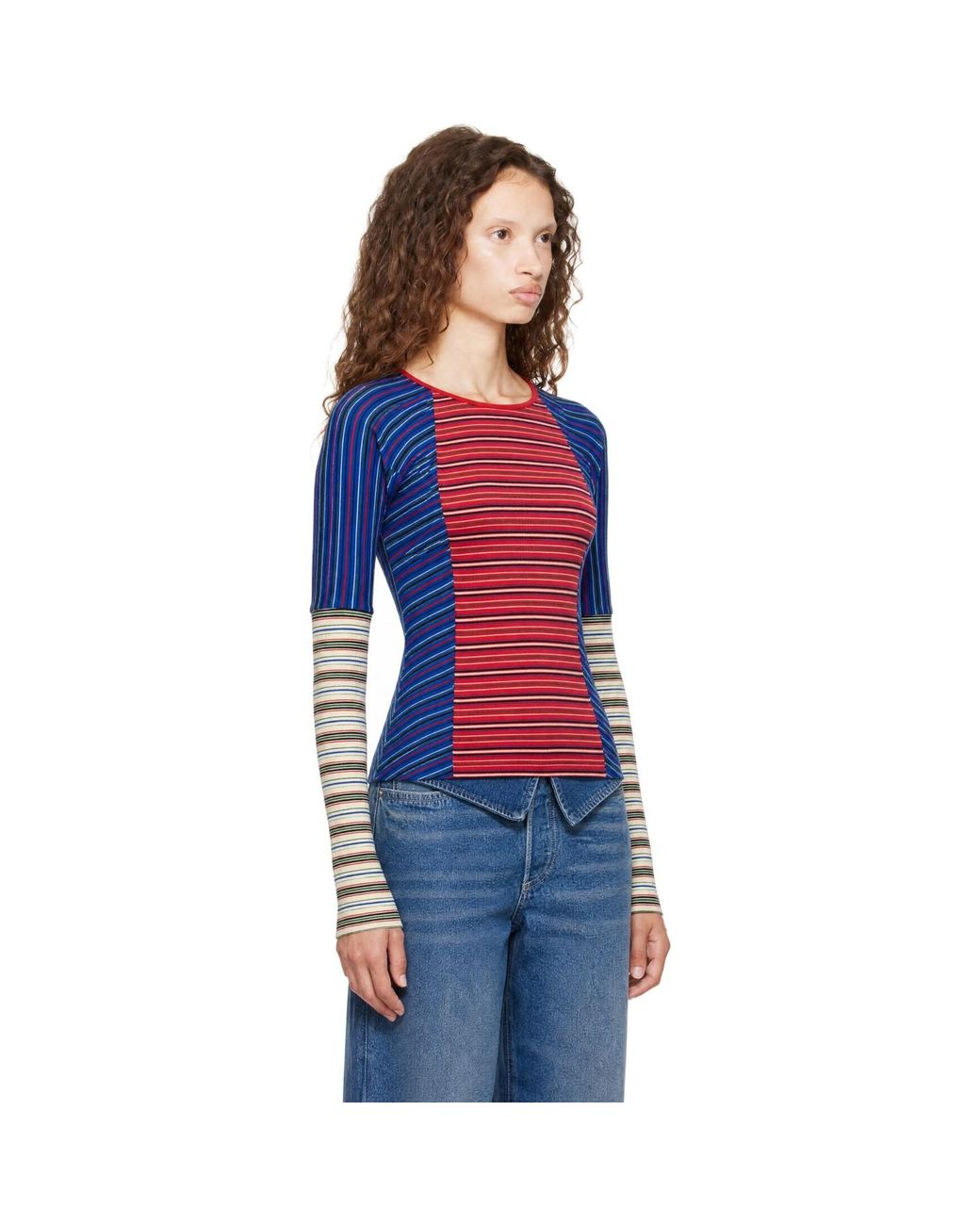 Dries Van Noten Blue Ribbed Cotton Top