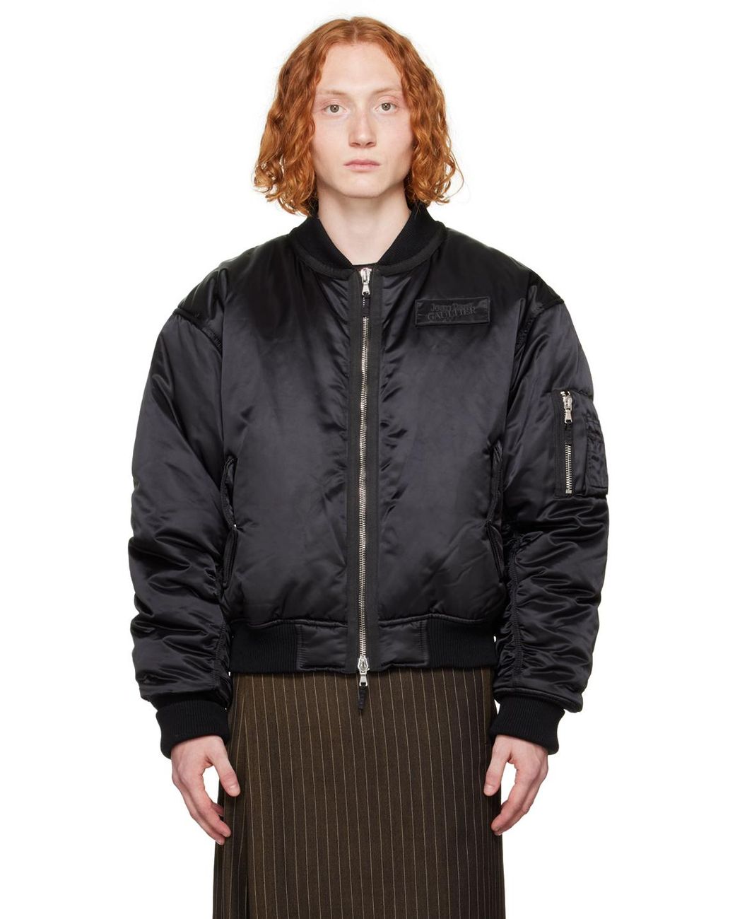 Jean Paul Gaultier Black Stand Collar Bomber Jacket for Men | Lyst