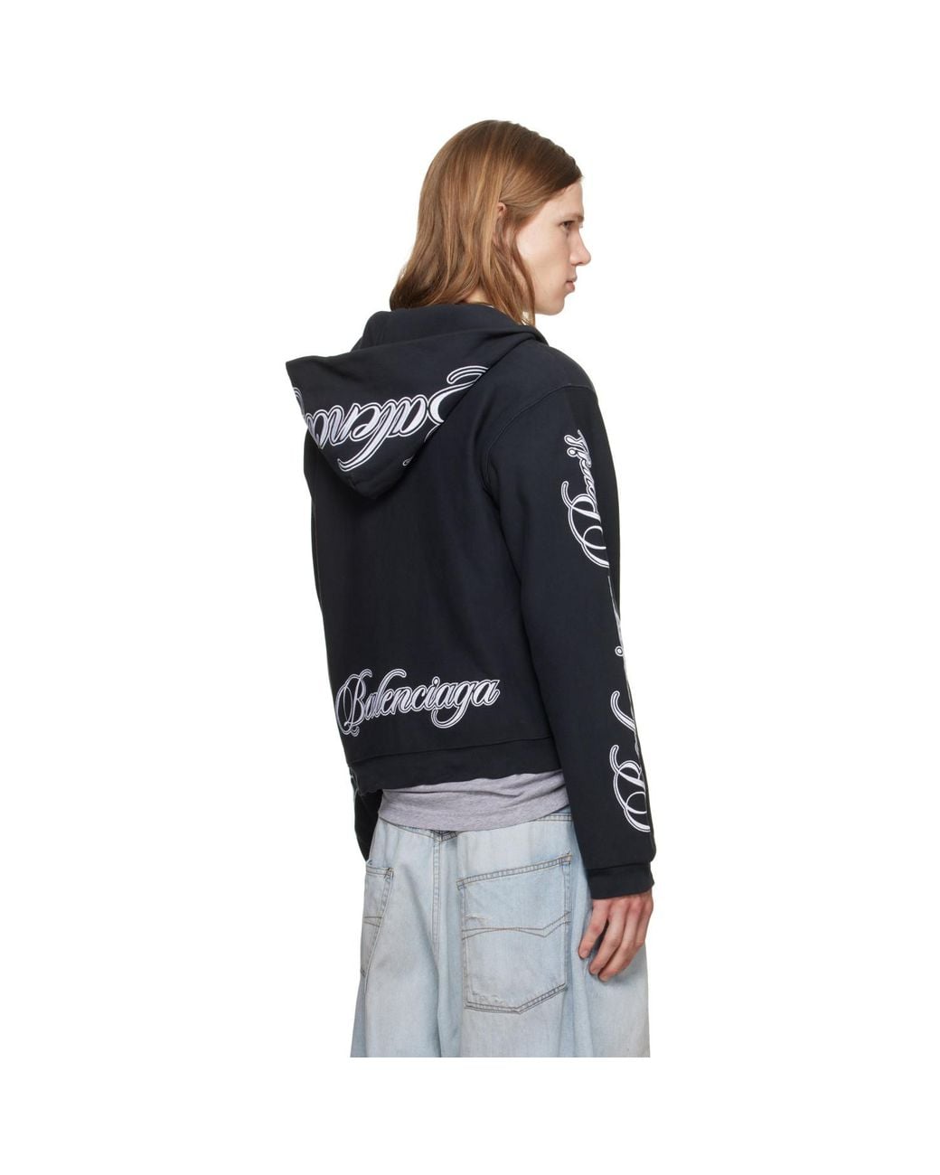 Balenciaga Black Cursive Zip-Up Regular Fit Hoodie for men