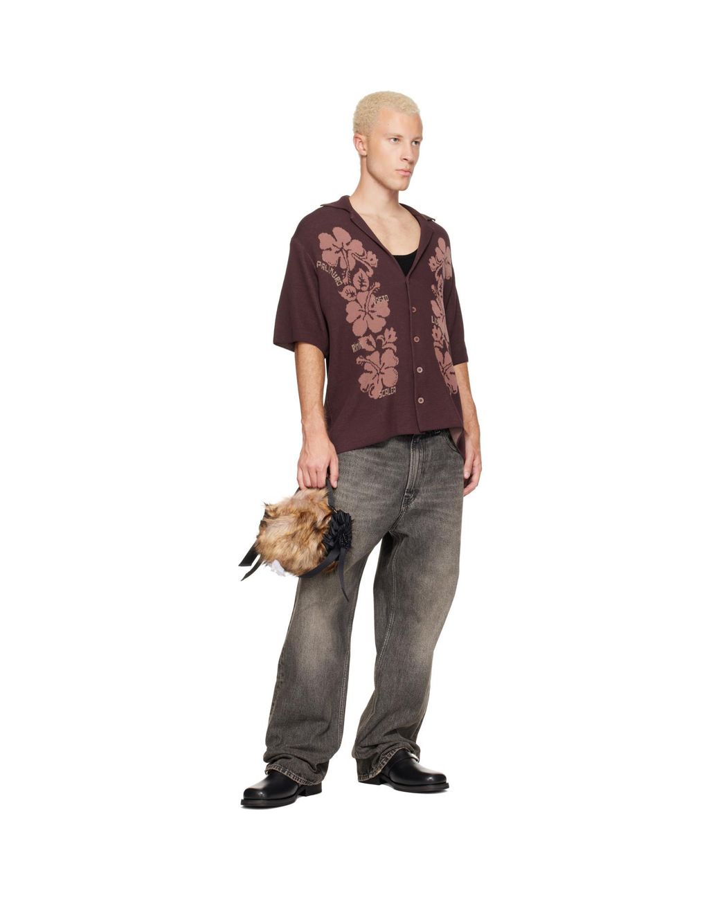 Simone Rocha Brown Embellished Mini Faux Fur Double Ribbon Rosette Bag for men