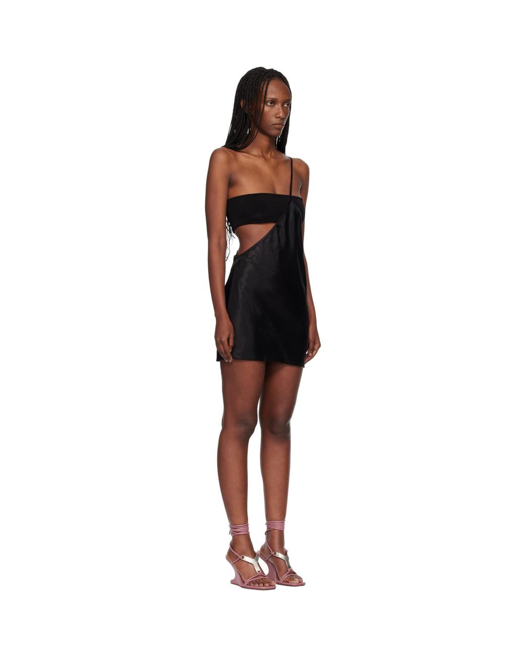 Rick Owens Black Temple Bias Strap Minidress