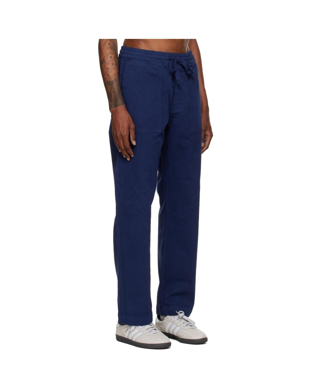 Merz B. Schwanen Blue Cotton Twill Drawstring Worker Trousers for men