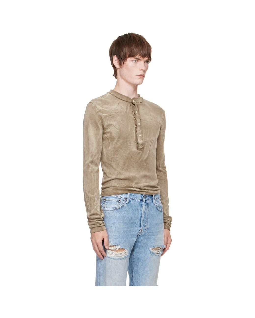 Edward Cuming Natural Stacked Henley for men