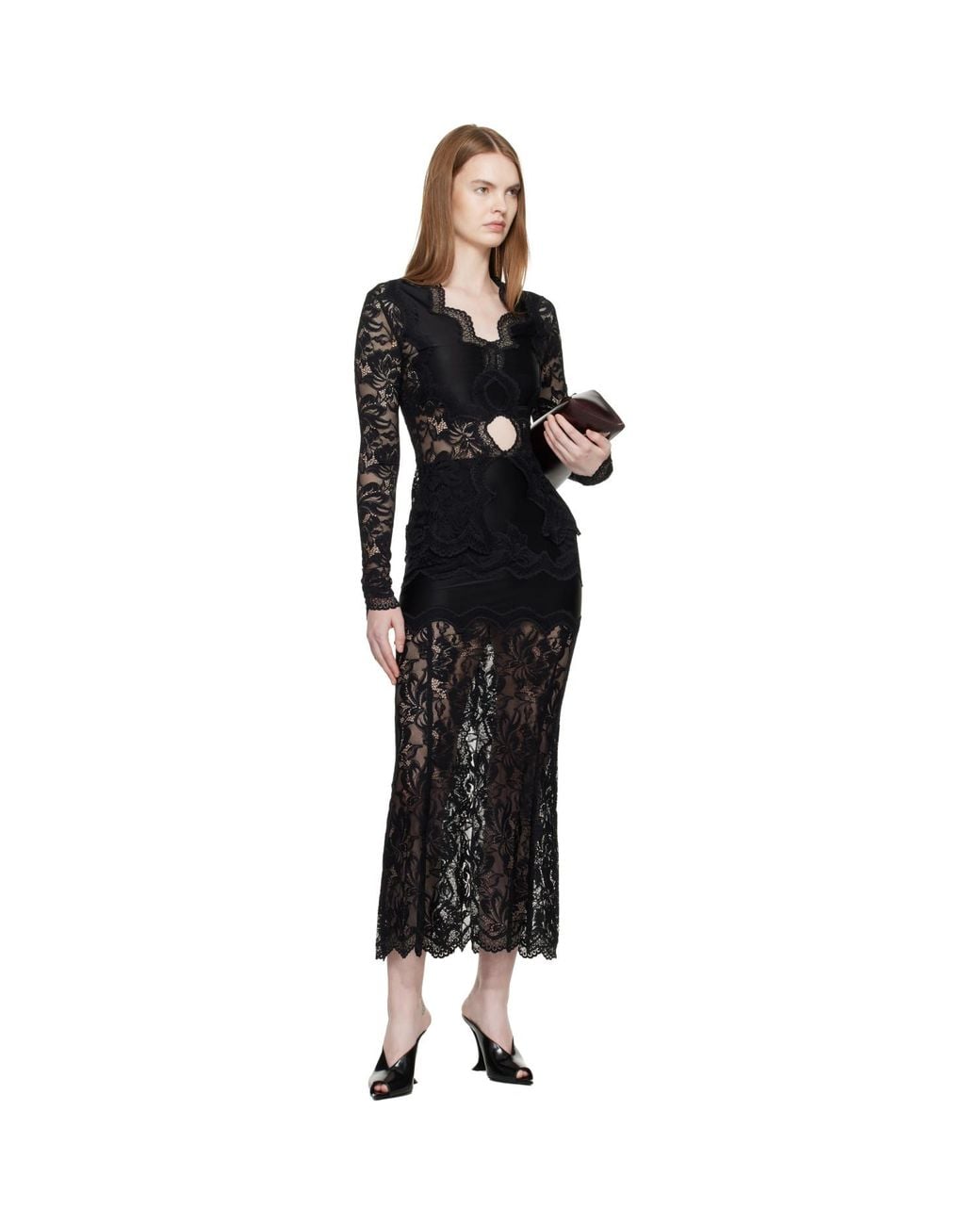 Rabanne Black Long-Sleeved Lace Blouse