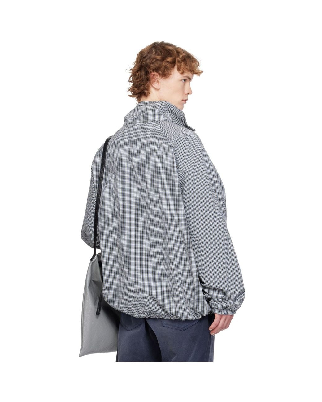 Balenciaga Gray Cotton Linen Check Zip-Up Jacket for men