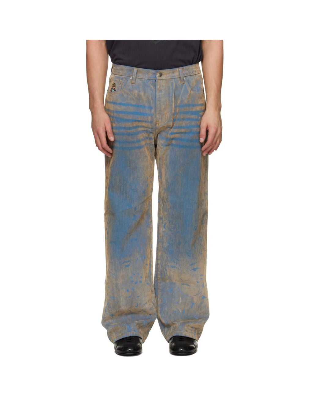 Kidsuper Blue Floral Badge Flocked Jeans for men