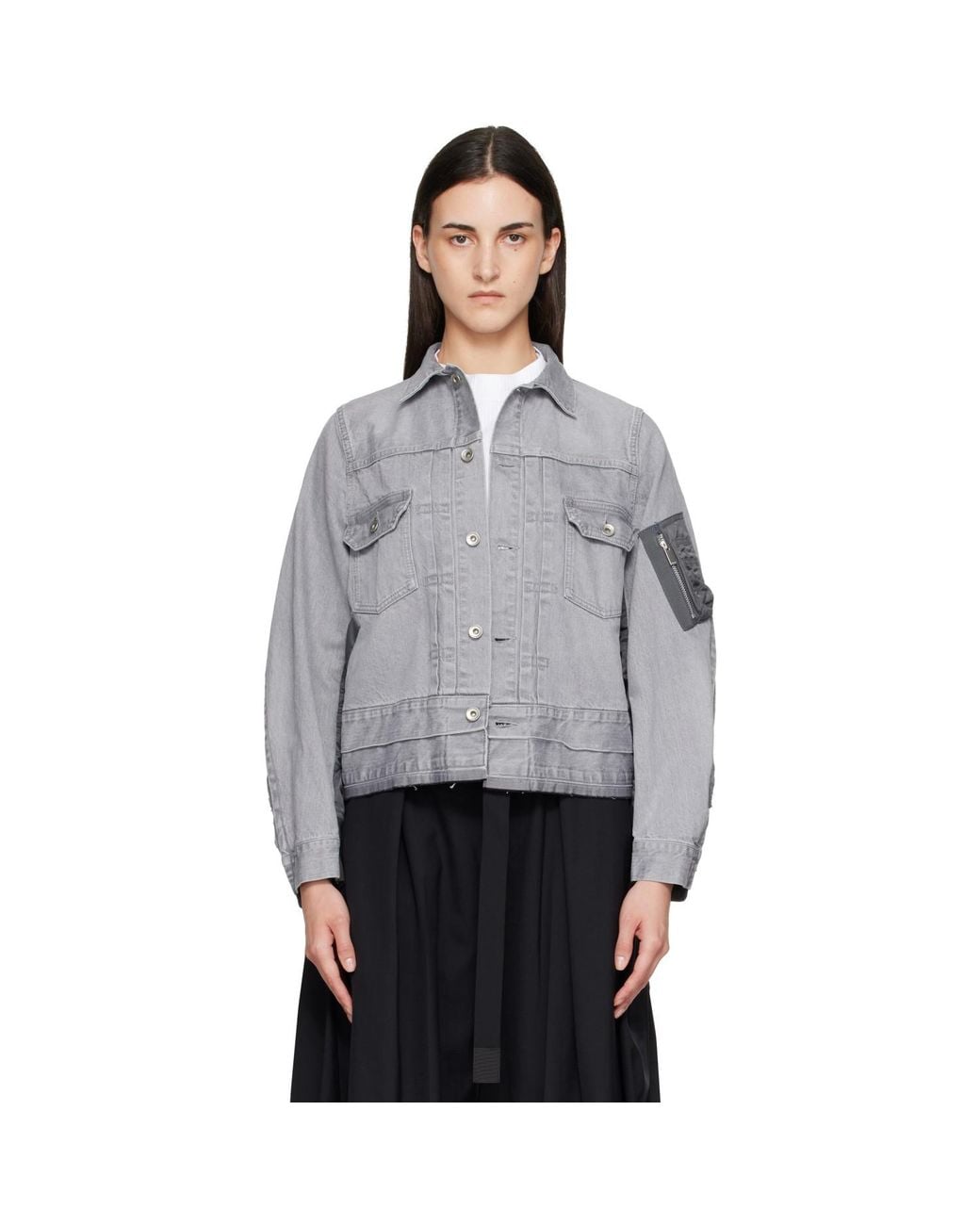 Sacai Gray Nylon Twill X Denim Jacket