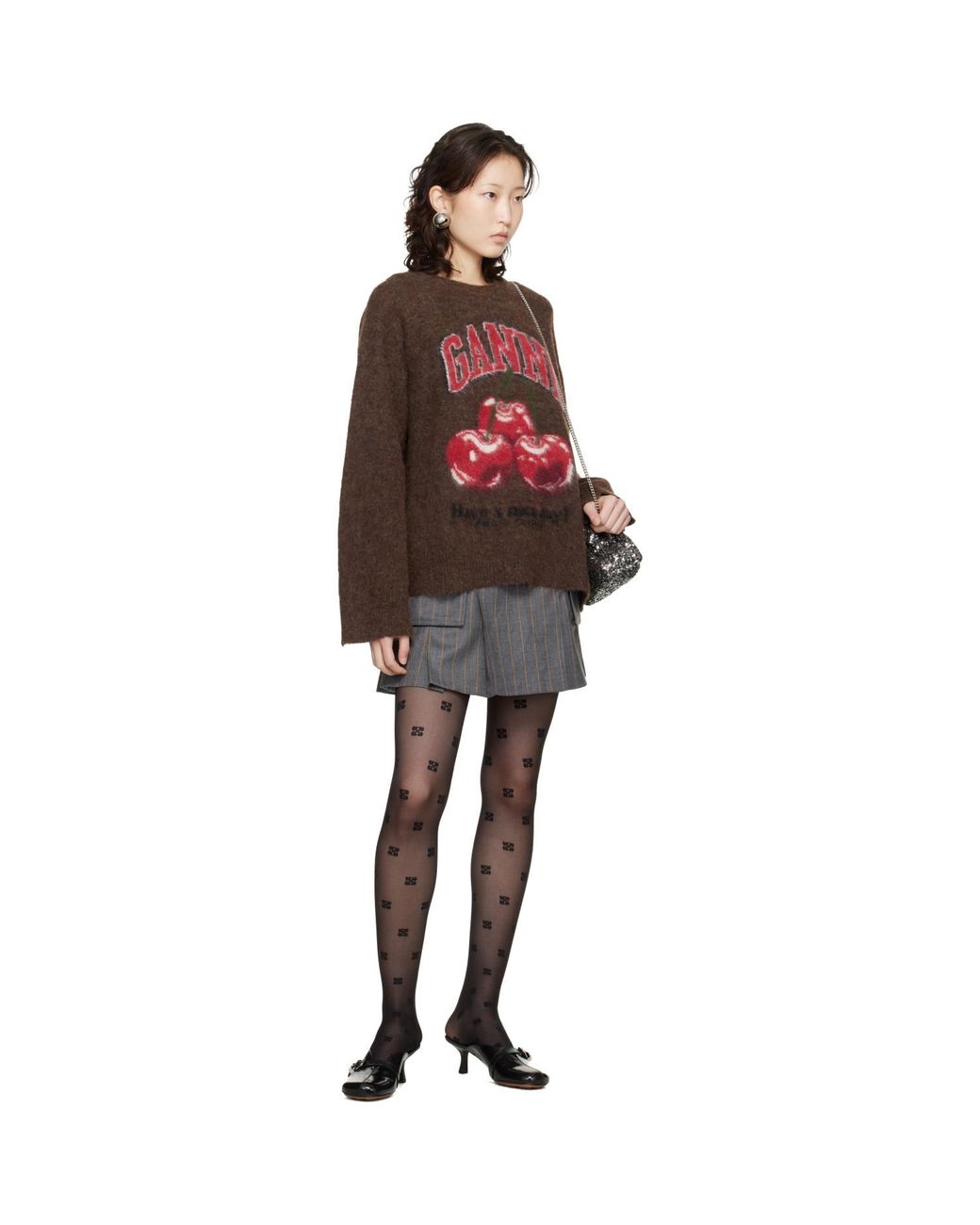Ganni Red Brushed Alpaca Graphic Oversized Sweater