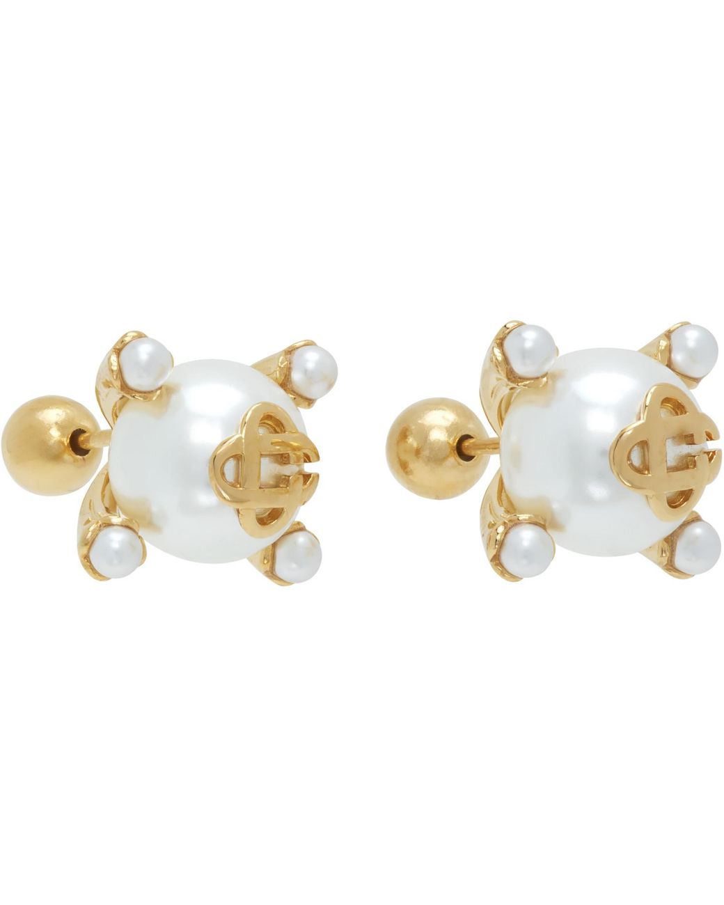 Casablanca Metallic Lotus Faux-Pearl Stud Earrings