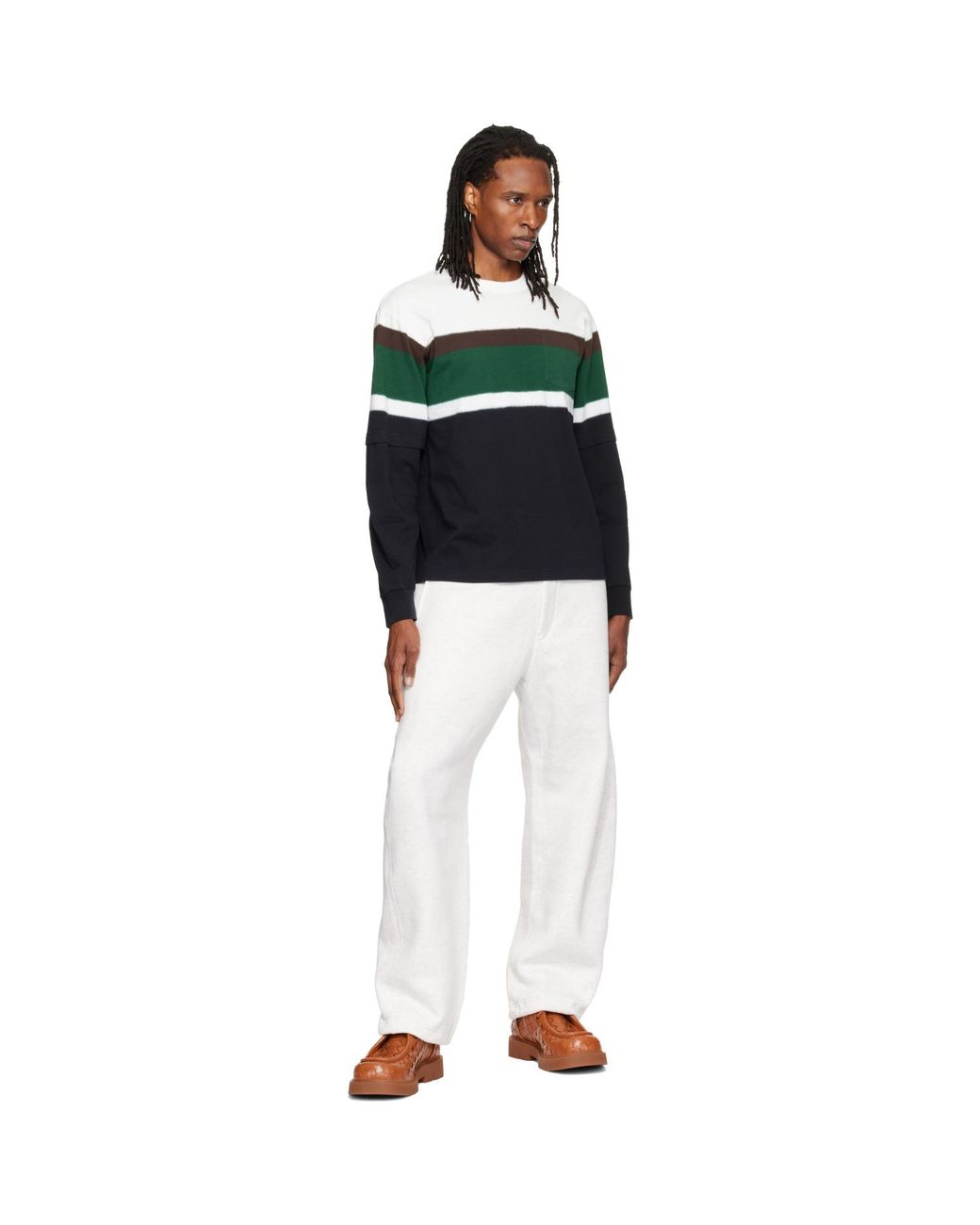 Sacai Green Chusen-Dyed Cotton Jersey L/S T-Shirt for men