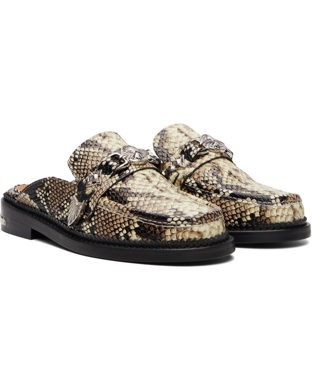 Toga Black Embossed Snake Slip-On Loafers