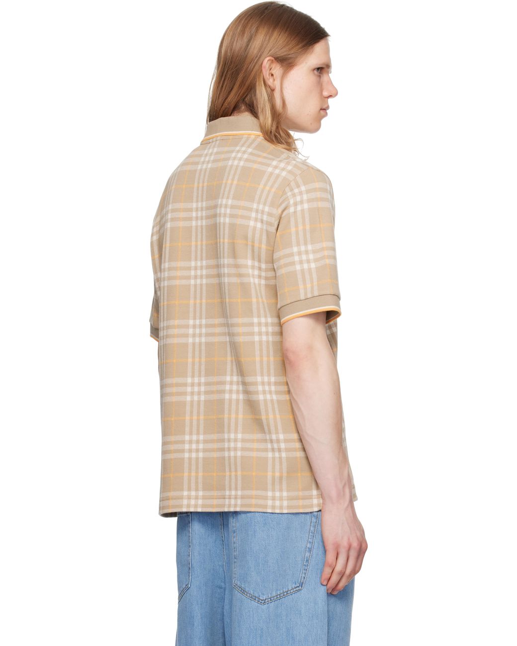 Burberry Blue Check Cotton Polo for men