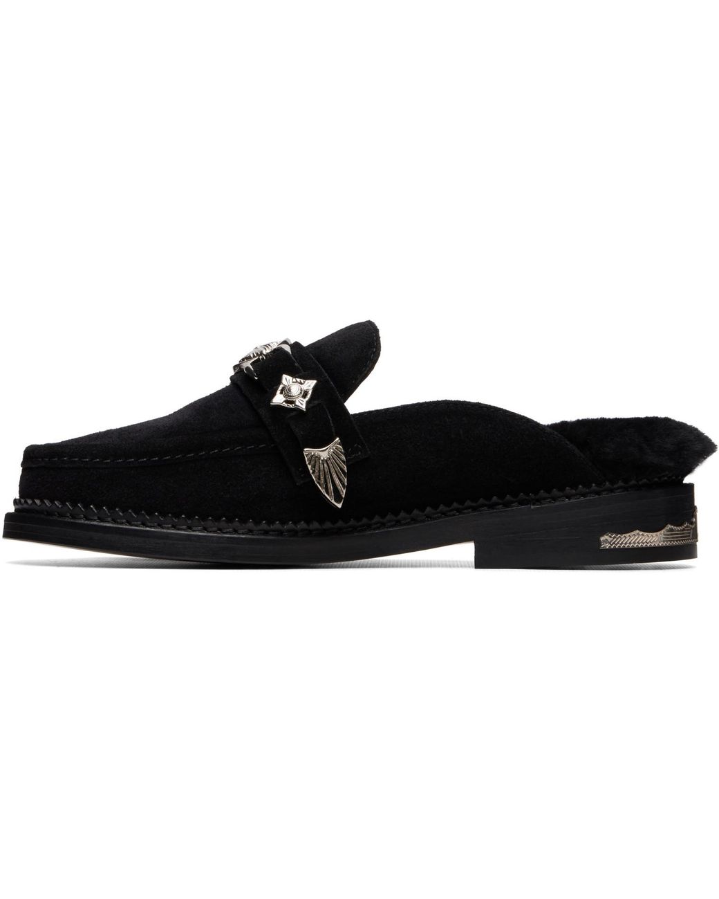 Toga Black Suede Fur Slip-On Loafers