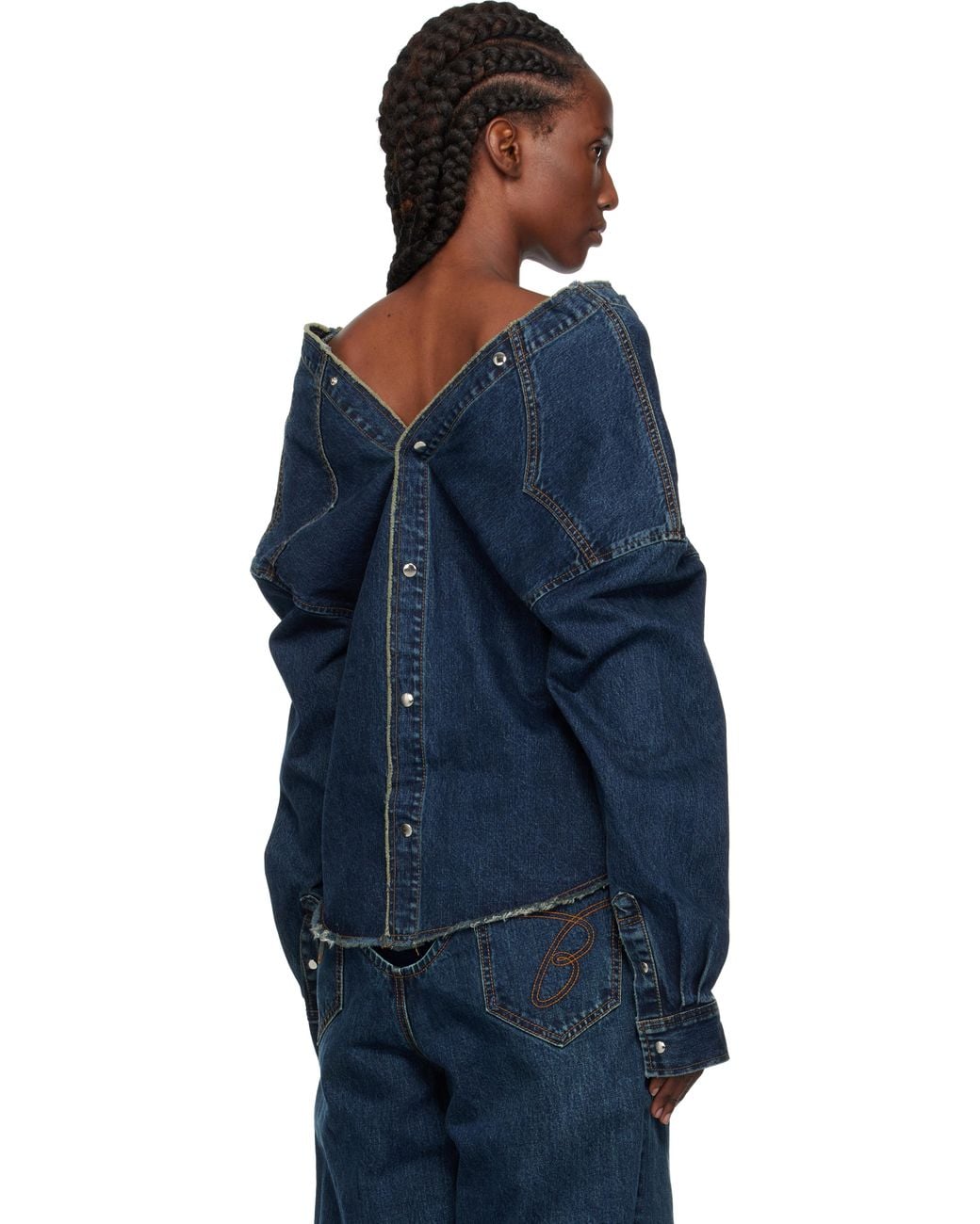 Pushbutton Blue Strap Point Denim Top