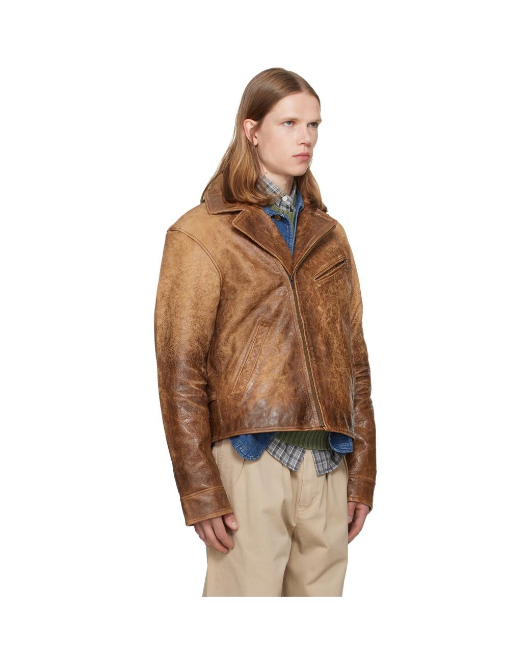 Polo Ralph Lauren Brown Leather Moto Jacket for men