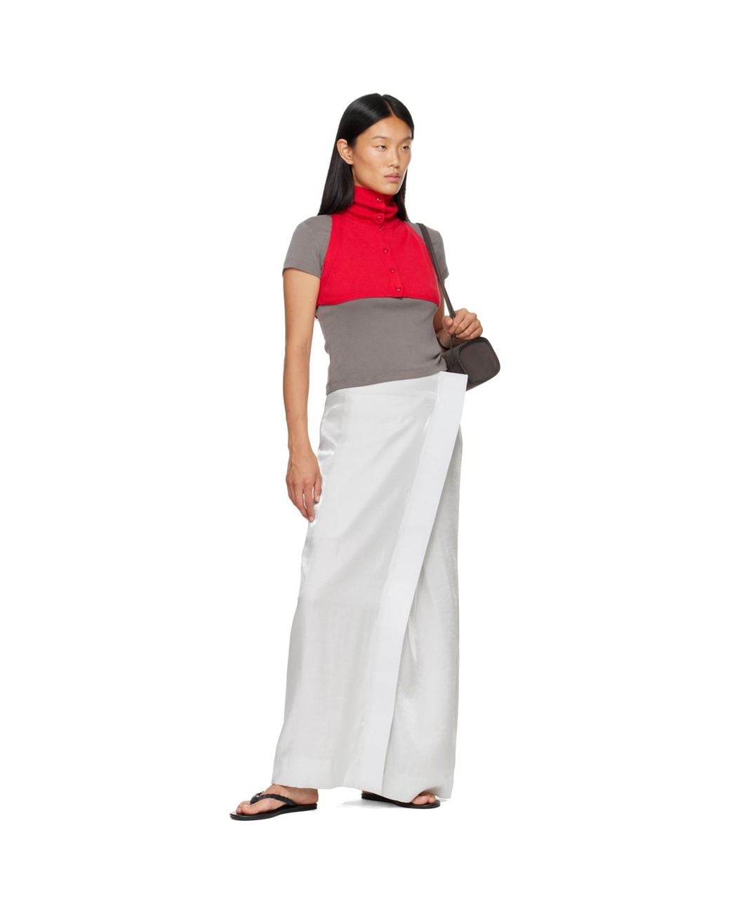 OPEN YY Red Button Up Neck Layer Collar