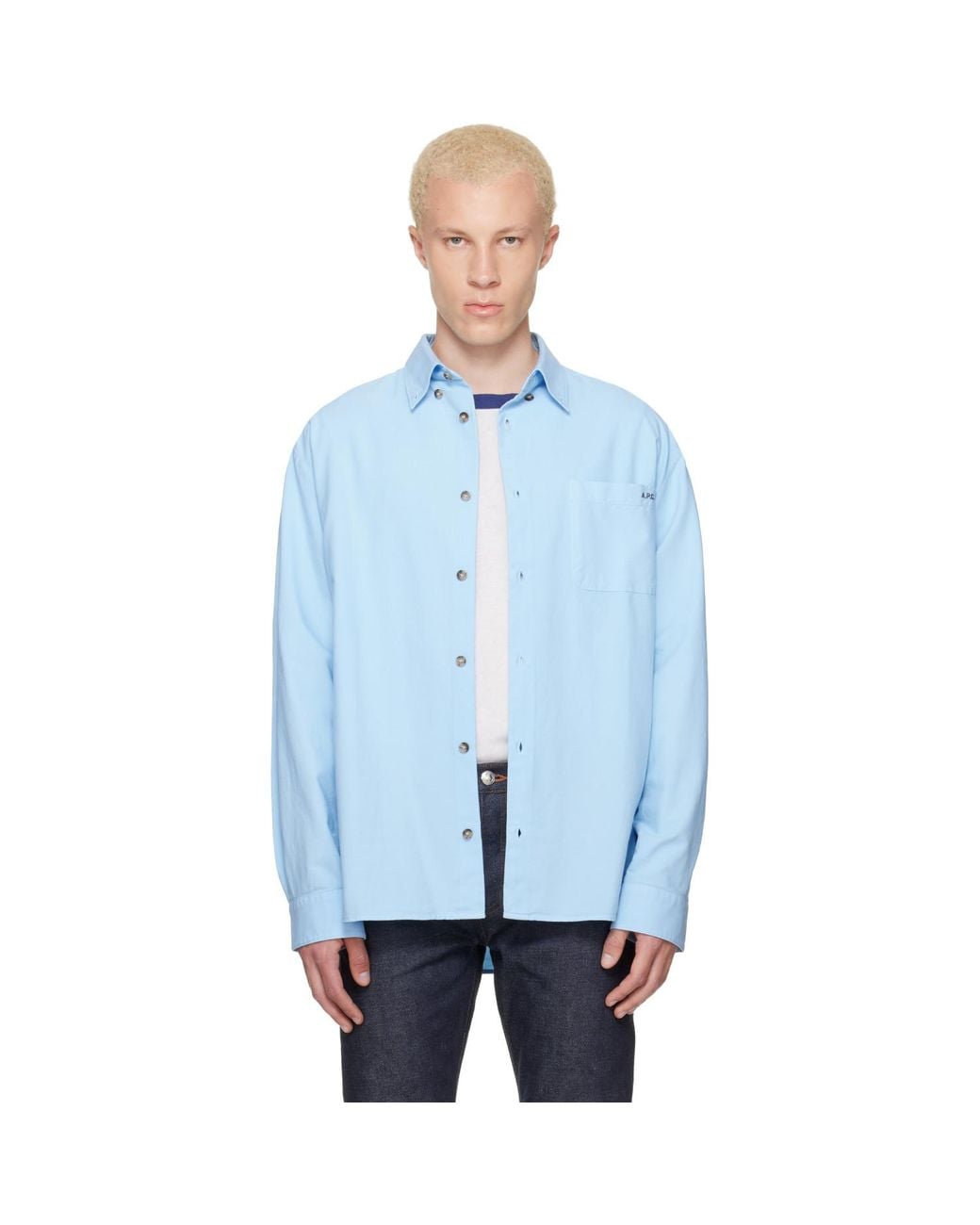 A.P.C. Blue Mateo Logo Shirt for men
