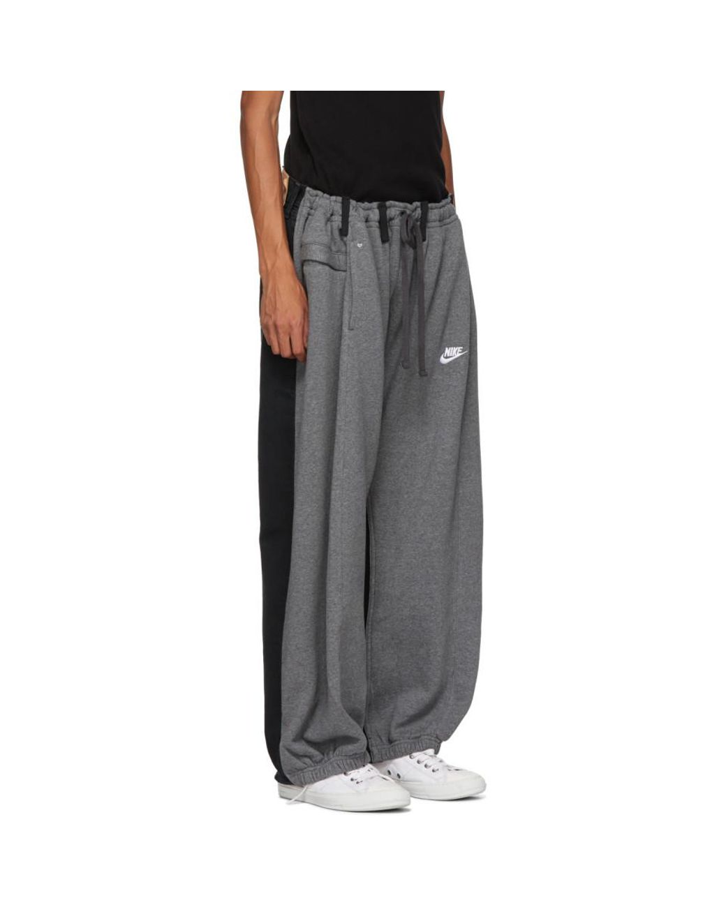 Bless Cotton Grey Panelled Overjogging Jean Lounge Pants in Gray 