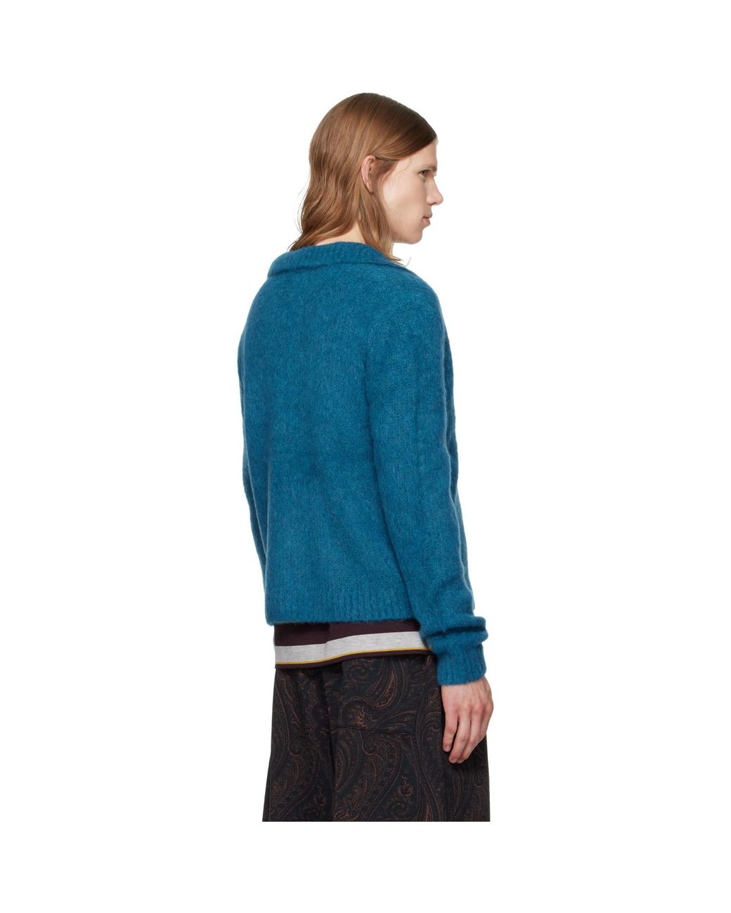 Dries Van Noten Blue Brushed Knit Cardigan for men