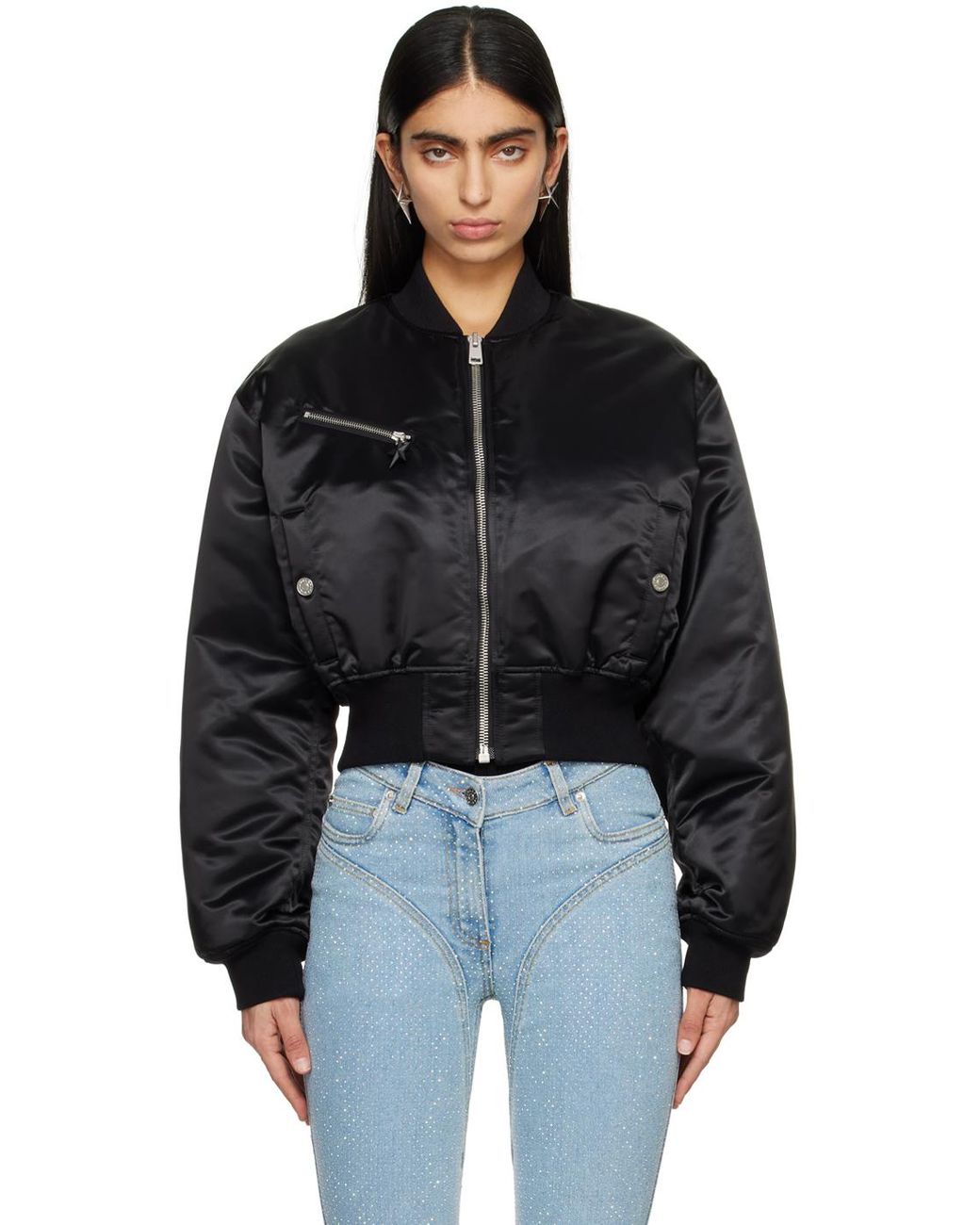 Mugler Black Cropped Bomber Jacket Lyst UK