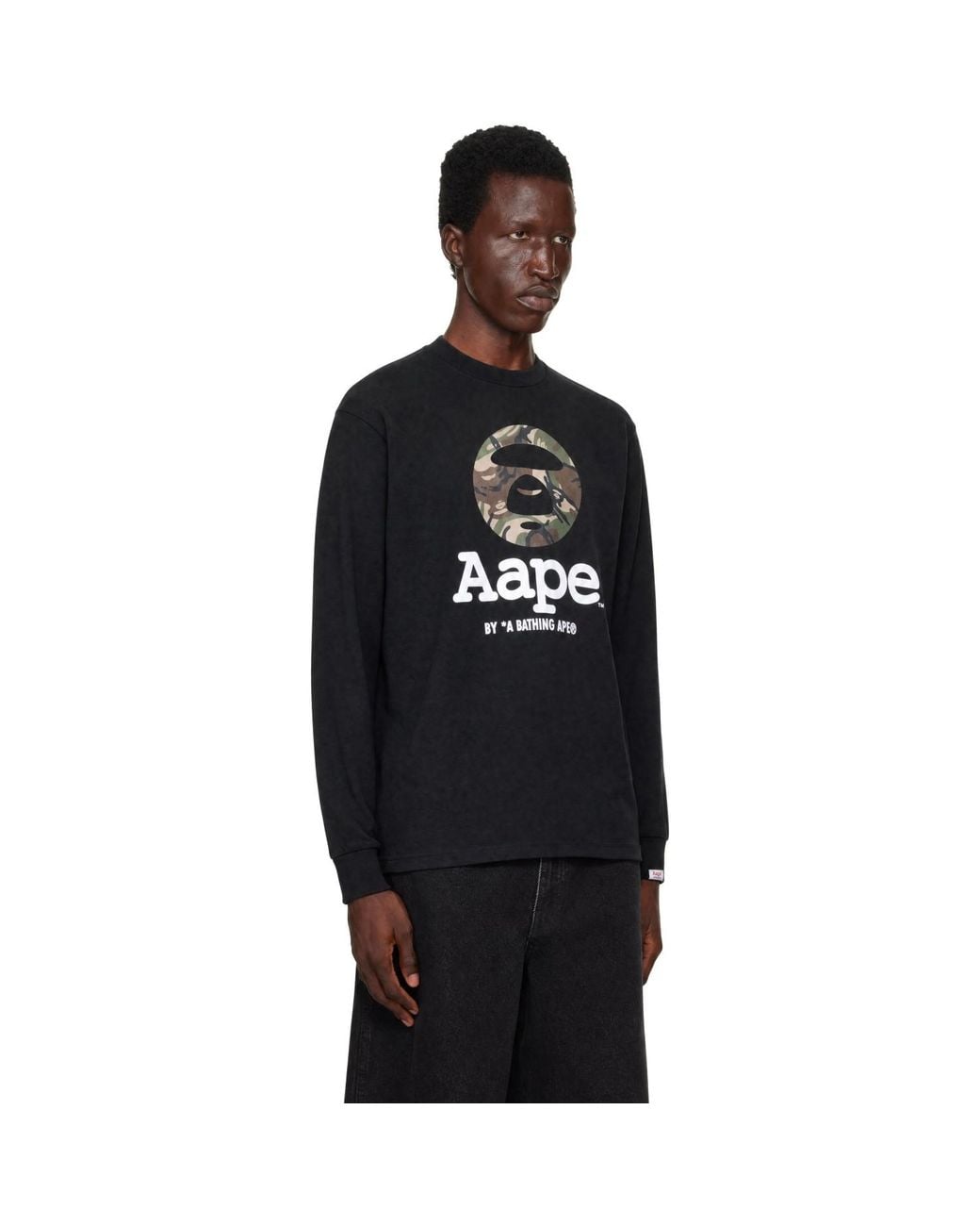 Aape By A Bathing Ape Black 'Aapeunvs' Moonface Long Sleeve T-Shirt for men