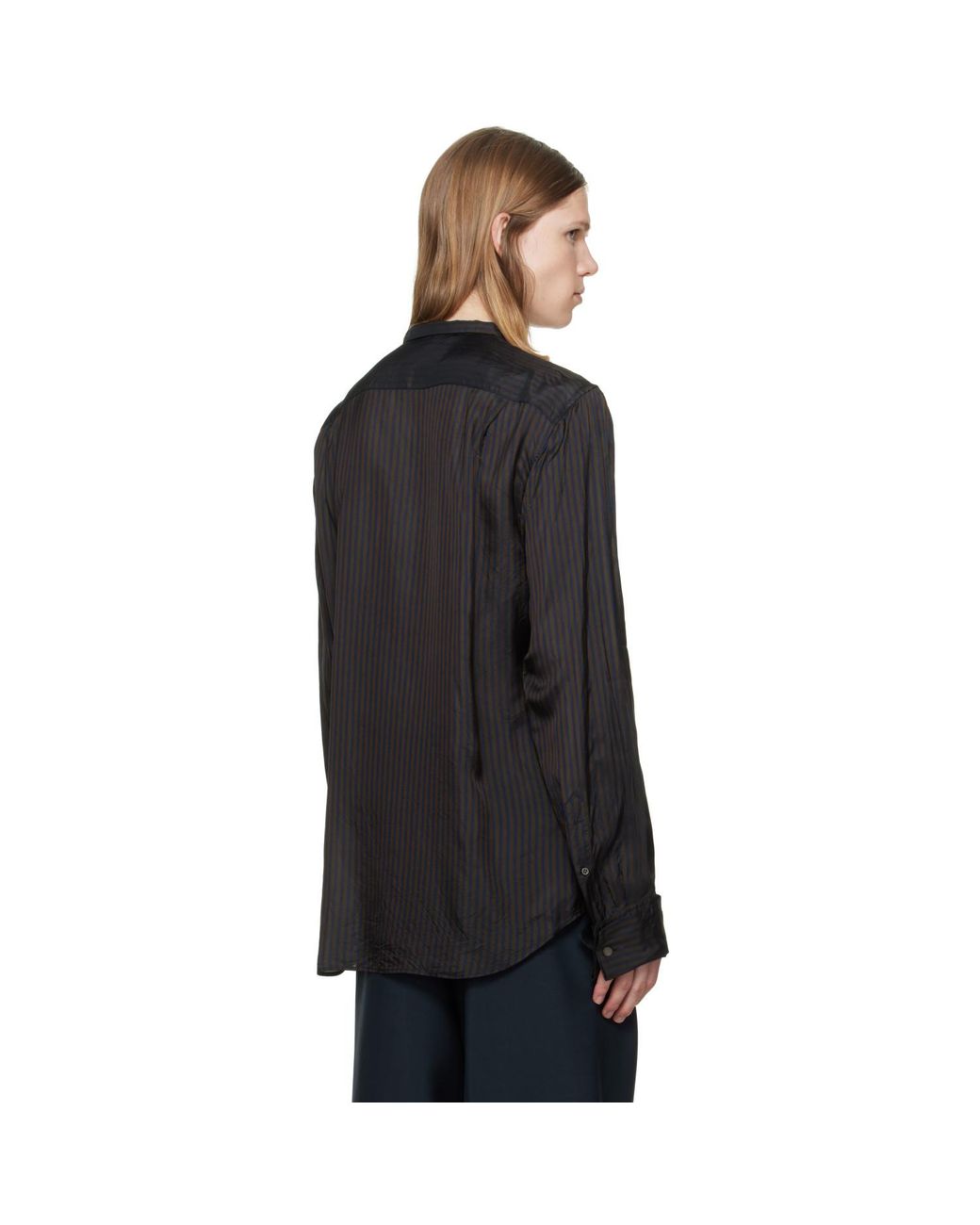 Dries Van Noten Black Striped Pintuck Shirt for men