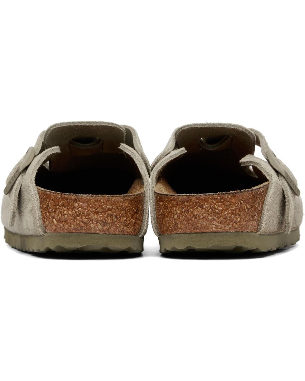 Birkenstock Gray Khaki Narrow Boston Suede Leather Loafers
