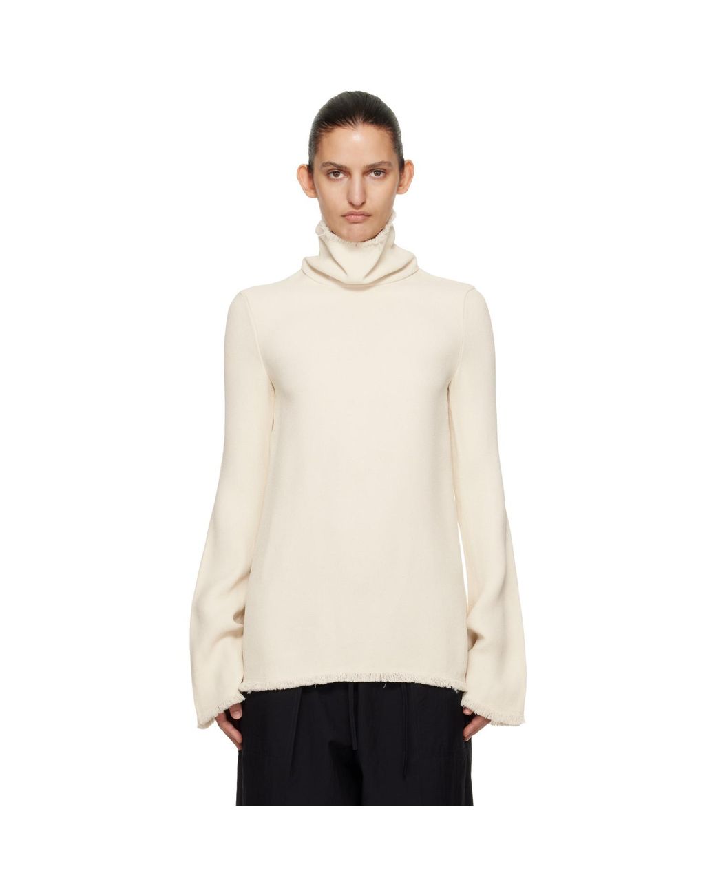 Totême Natural Frayed-Edge Slim Turtleneck
