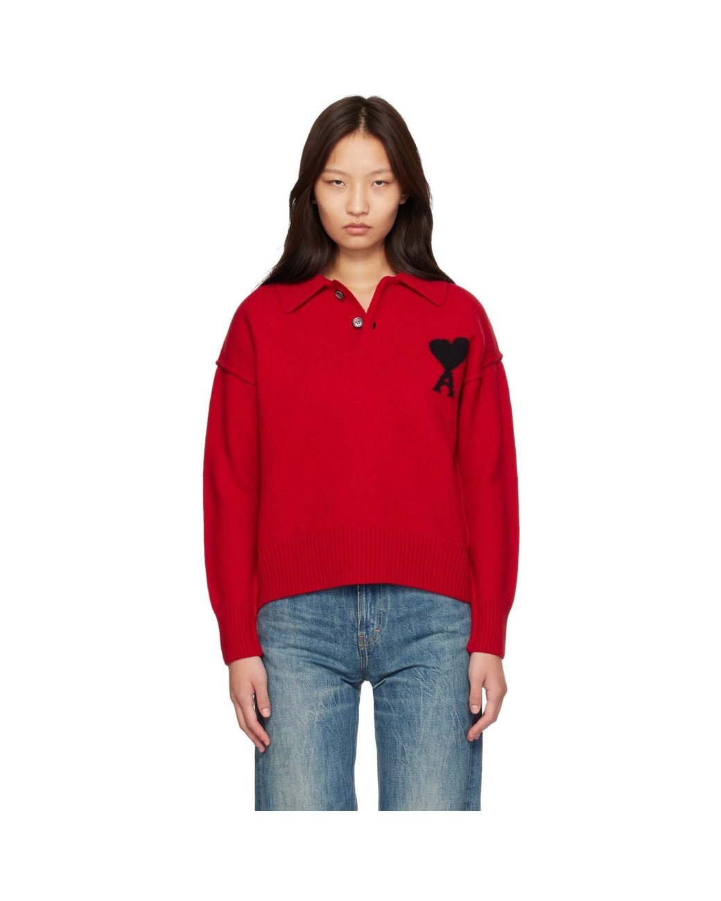 AMI Red Wool Ami De Coeur Polo