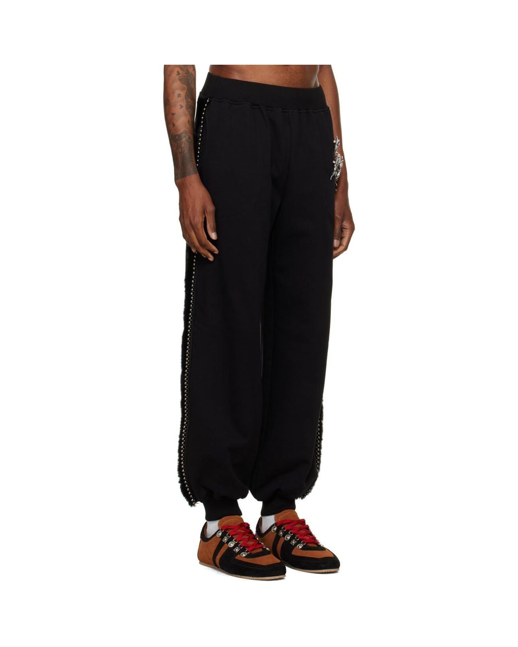 Chopova Lowena Black Fuzzy Pearl Sweatpants for men