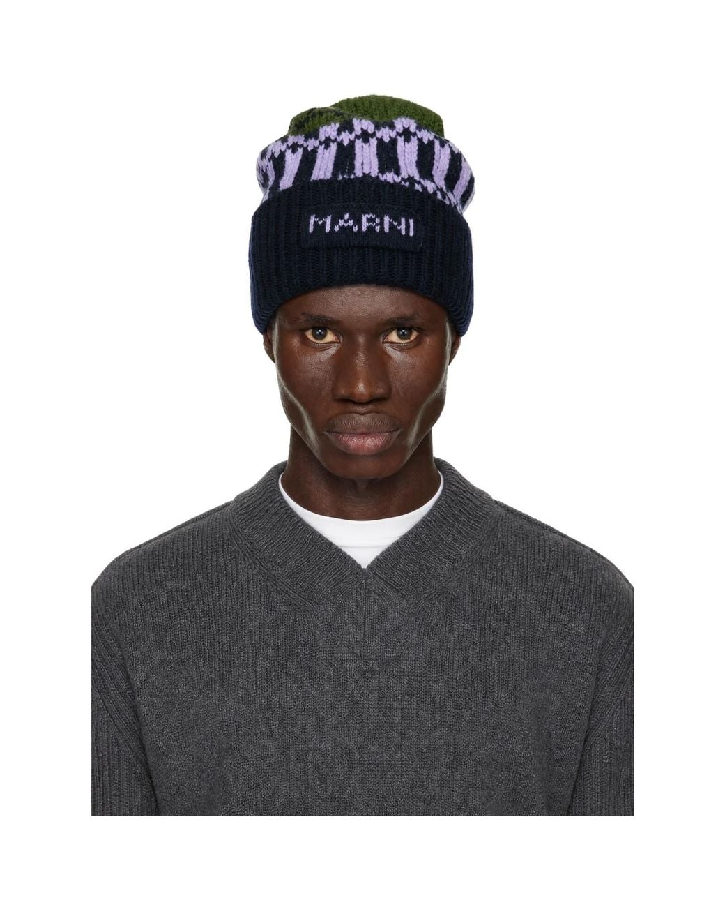 Marni Black Knit Wool Beanie for men