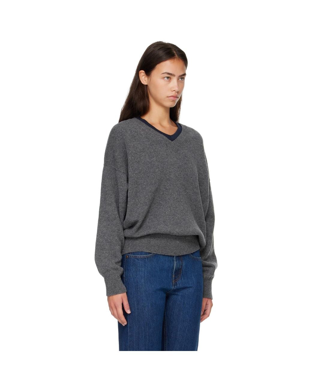 &Daughter Gray Innes Slouch V-Neck Sweater