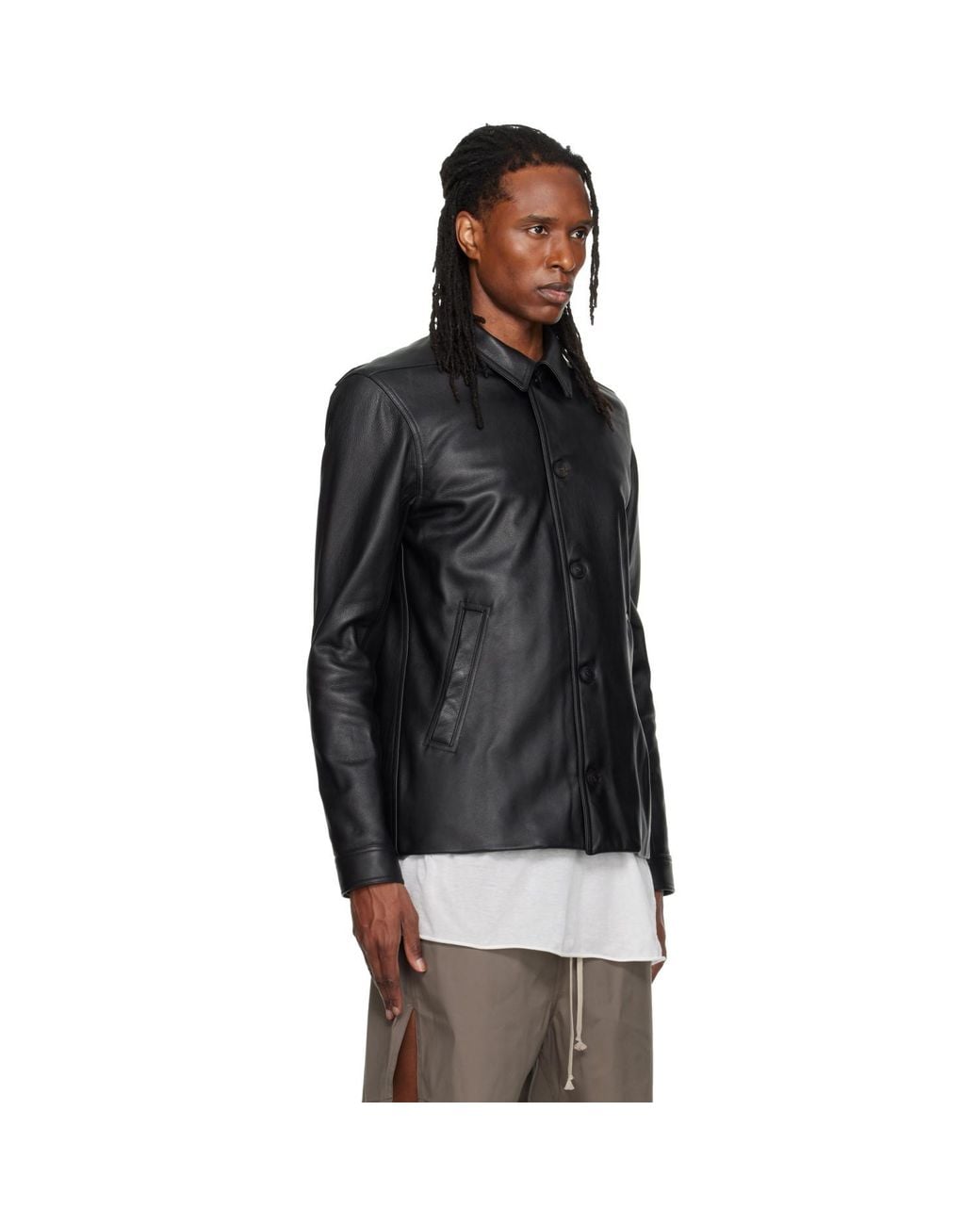 Rick Owens Black Buttoned Brad Leather Jacket for men