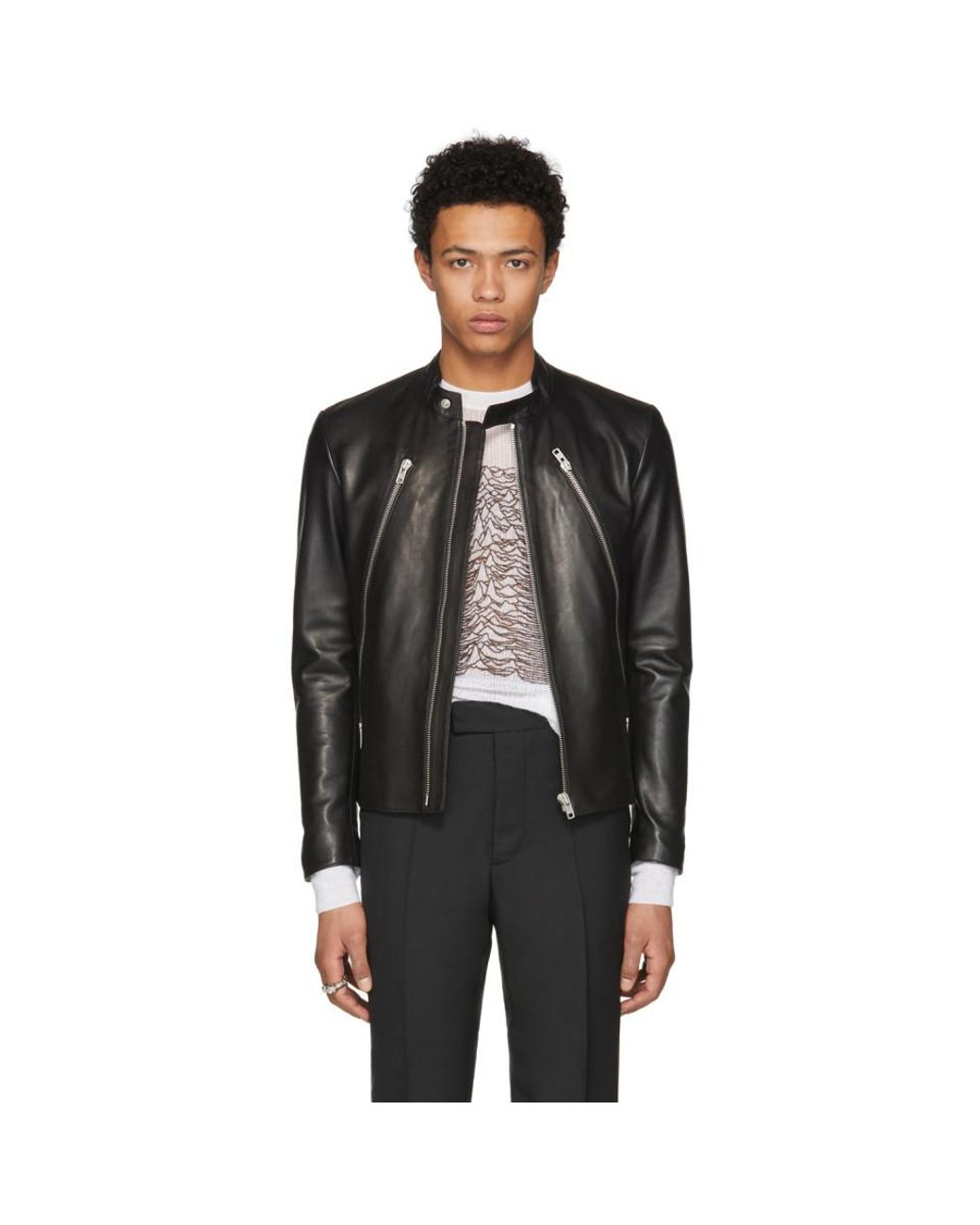 Maison Margiela Black Leather Classic Five-zip Jacket for Men | Lyst