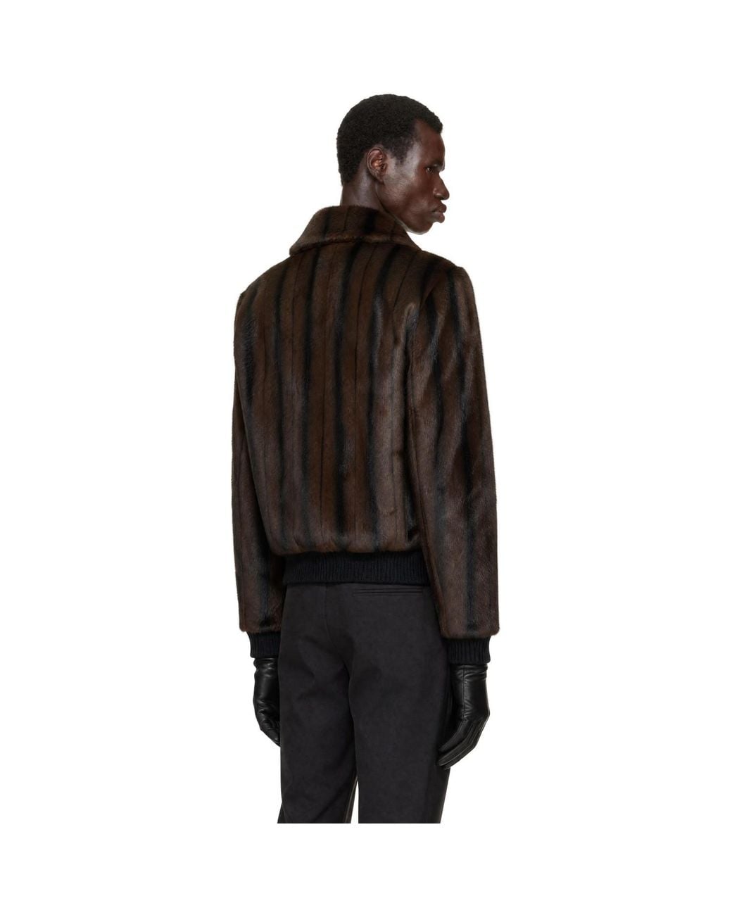 Ernest W. Baker Black Faux-Mink Harrington Jacket for men