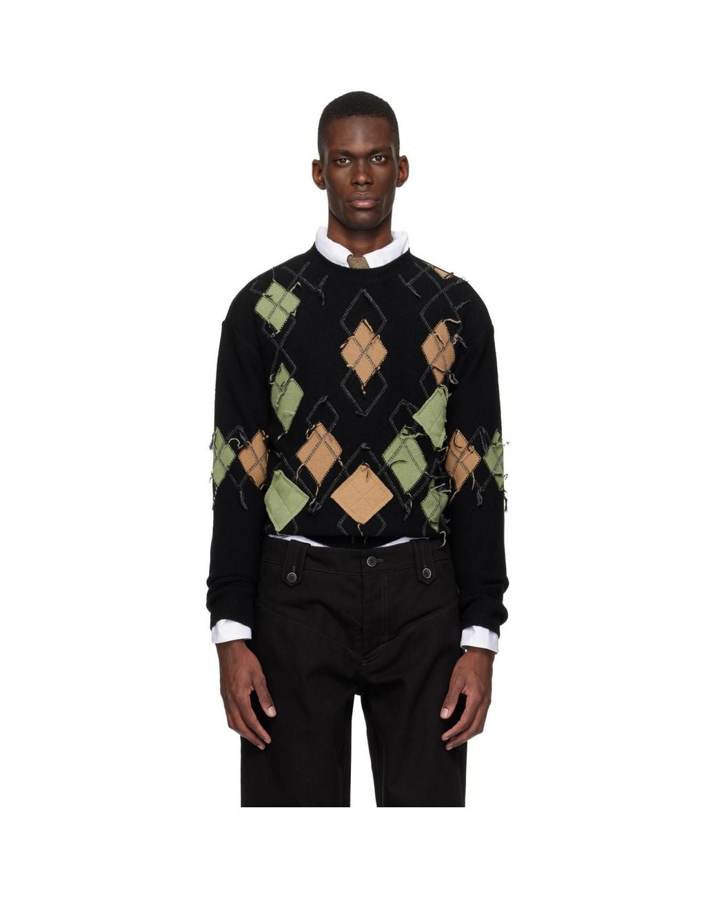 ANDERSSON BELL Black Tom Argyle Crew-Neck Sweater for men
