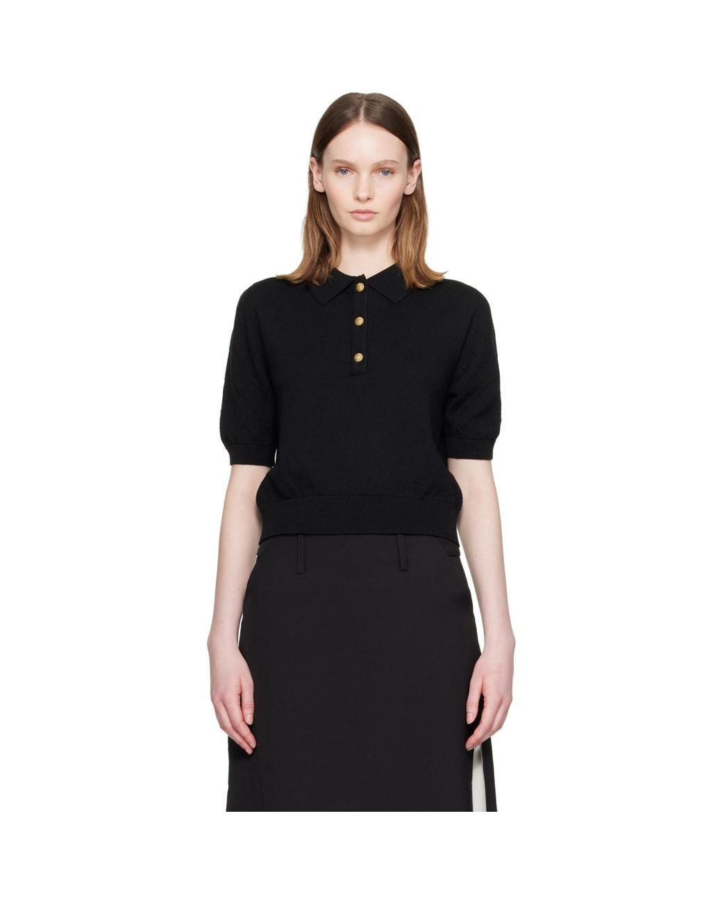 Balmain Black 3-Button Wool Polo