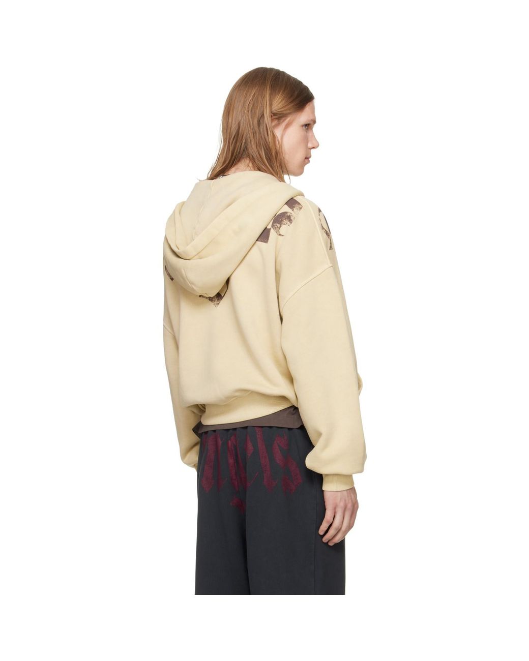 Palm Angels Natural Big Neck Logo Zip Hoodie for men