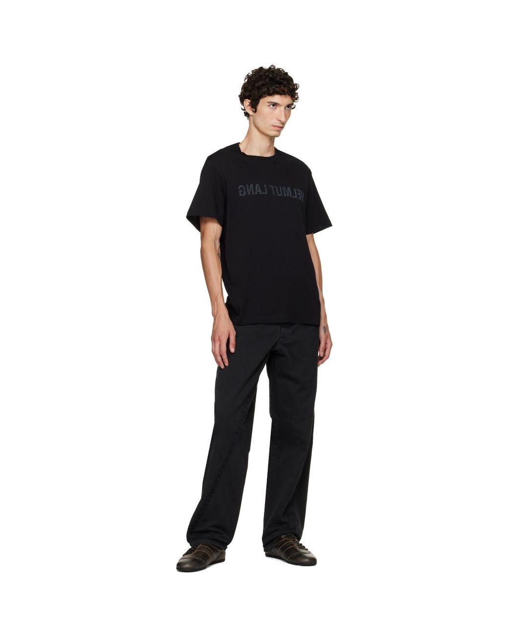 Helmut Lang Black Reverse Logo T-Shirt for men