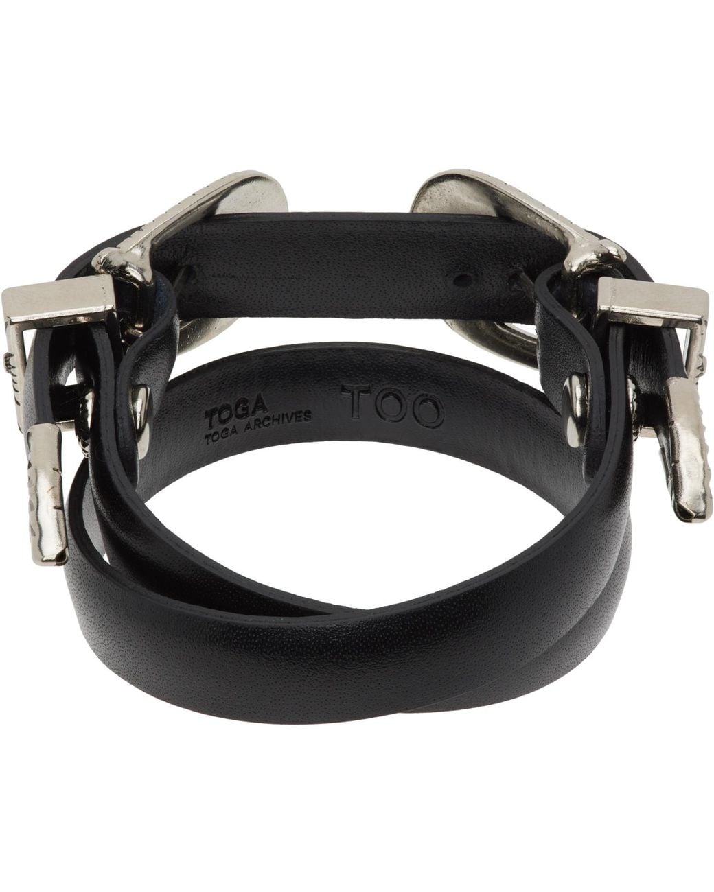 Toga Black Double Buckle Leather Bangle Bracelet