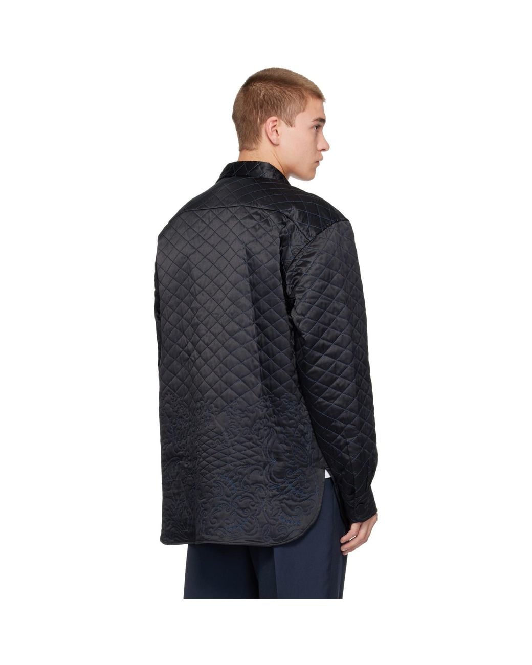 Dries Van Noten Blue Ssense Exclusive Quilted Silk Jacket for men