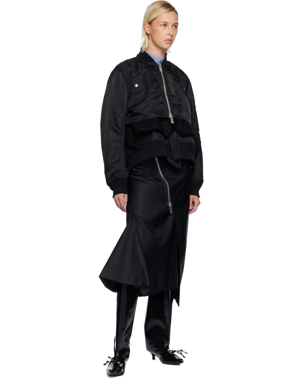 sacai/ナイロンツイルウールメルトンブルゾン/ボンバージャケット/サイズ1 sacai: カーキ ナイロンツイル ブルゾン ボンバージャケット | SSENSE 日本