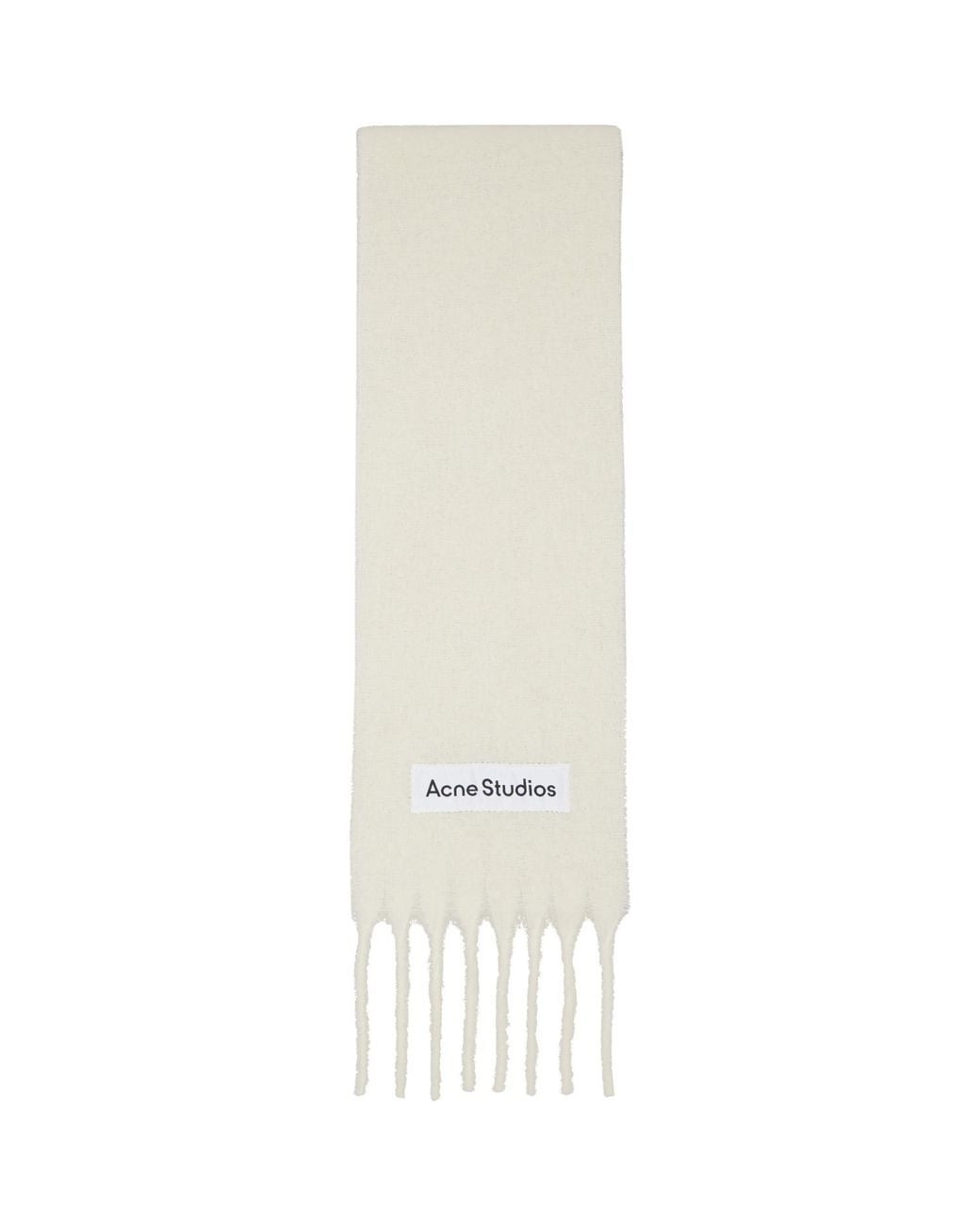 Acne White Off- Fringed Logo Scarf