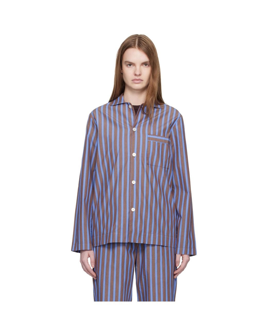 Tekla Purple Poplin Long-Sleeved Pyjama Shirt
