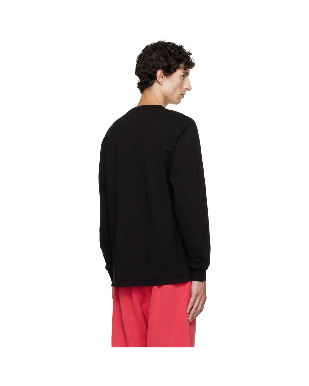 Les Tien Black Heavyweight Binded Neck Classic Long Sleeve T-Shirt for men