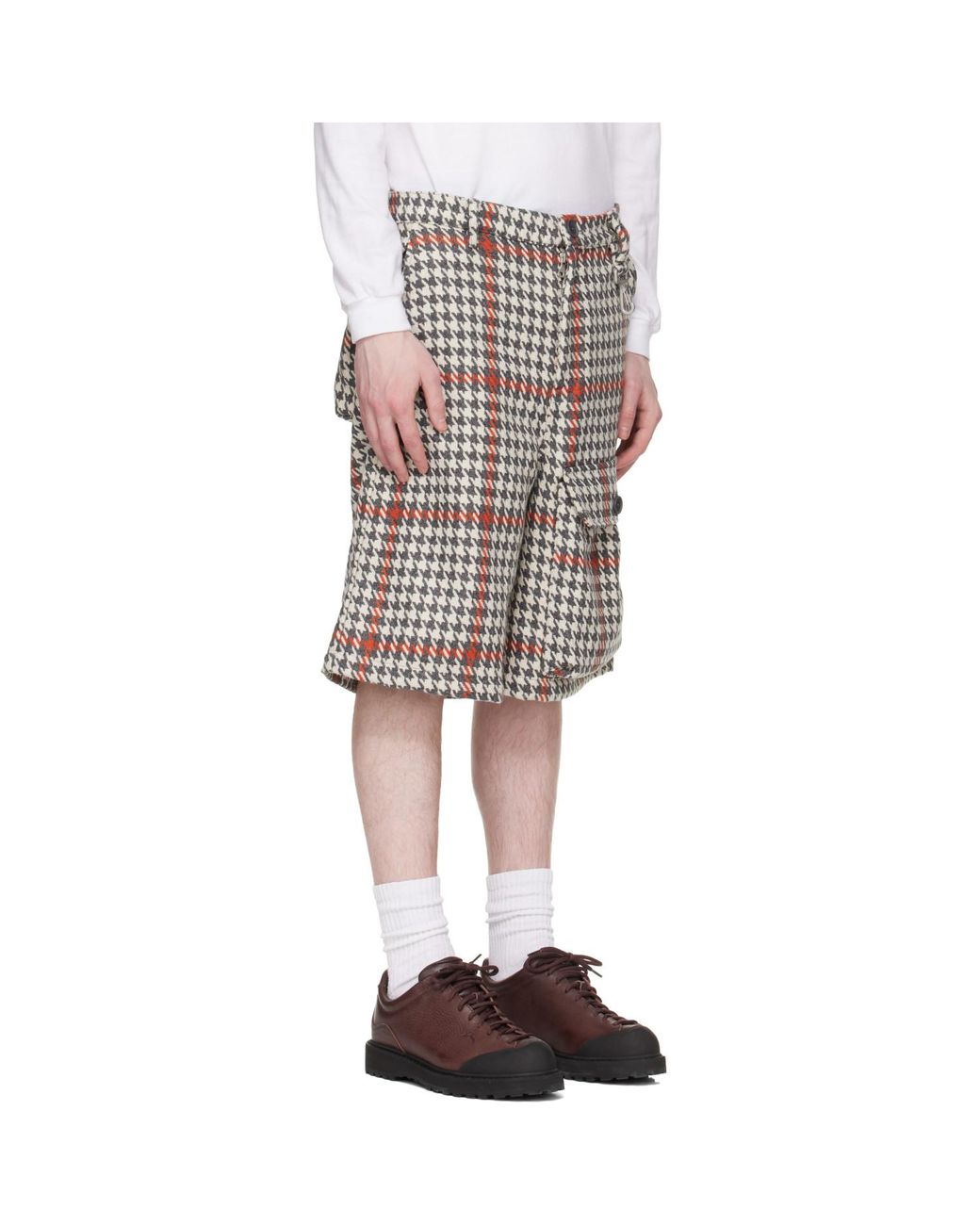 Reese Cooper Black Wool Houndstooth Patch Pocket Shorts for men