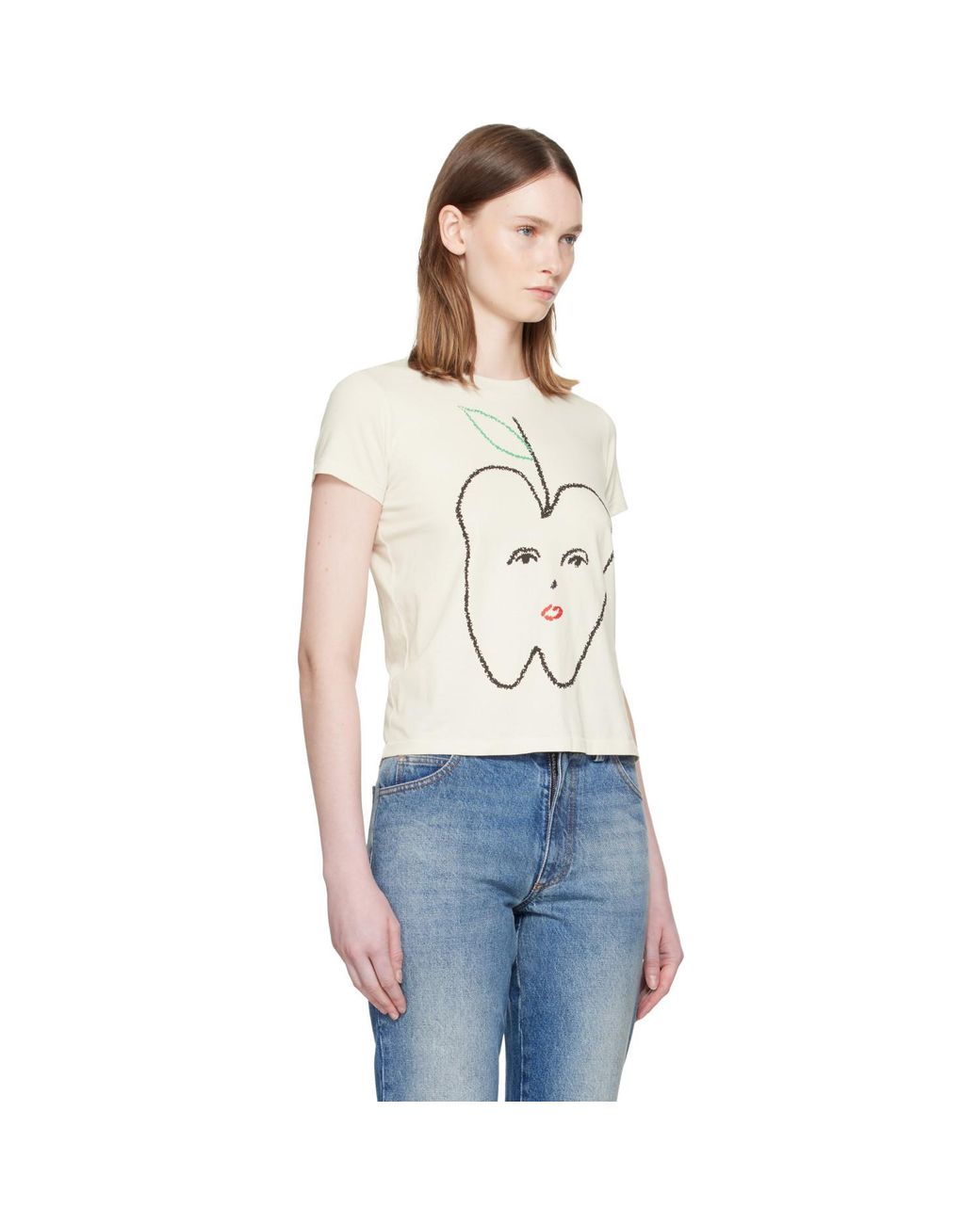 MM6 by Maison Margiela White Apple Cropped T-Shirt