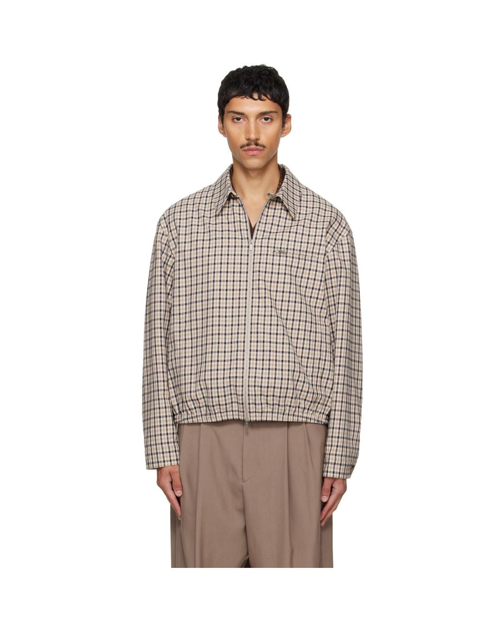 Ferragamo Brown Check Bomber Jacket for men