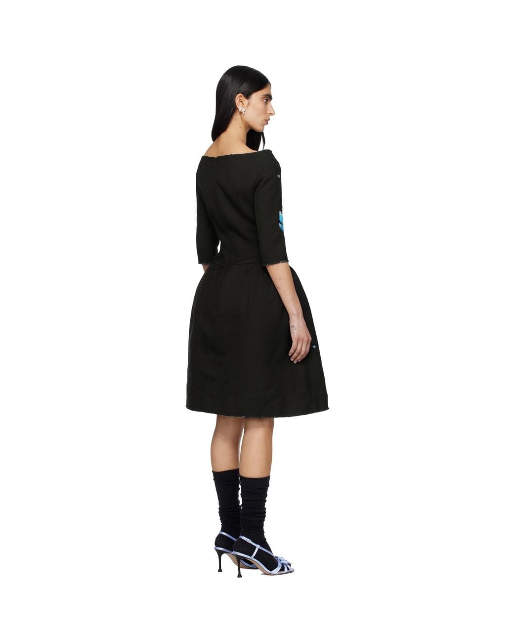 ShuShu/Tong Black Corset Waist Off-Shoulder Midi Dress